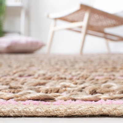 Light Pink Handwoven Cotton Stripe Area Rug, 3' x 5'