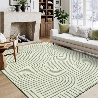 Modern Rainbow Striped Area Rug, Washable Stain-Resistant Non-Slip Throw Carpet for Living Room, Bedroom, Dining Room & Office