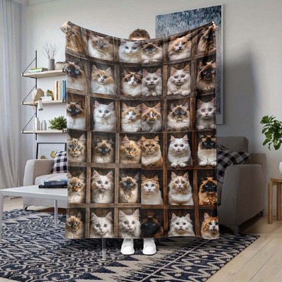 Cozy Ragdoll Cat Print Flannel Blanket - Perfect for All Seasons, Ideal Car Nap Accessory - Christmas Gifts
