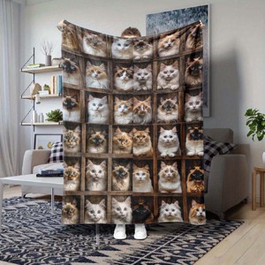 Cozy Ragdoll Cat Print Flannel Blanket - Perfect for All Seasons, Ideal Car Nap Accessory - Christmas Gifts - 1 of 4