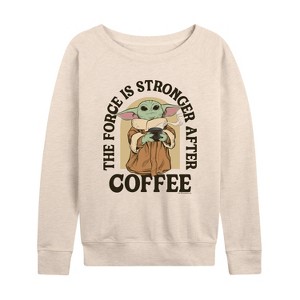 Women's - Star Wars - Force Stronger Coffee Lightweight French Terry Wide Neck Long Sleeve Graphic Shirt - 1 of 4