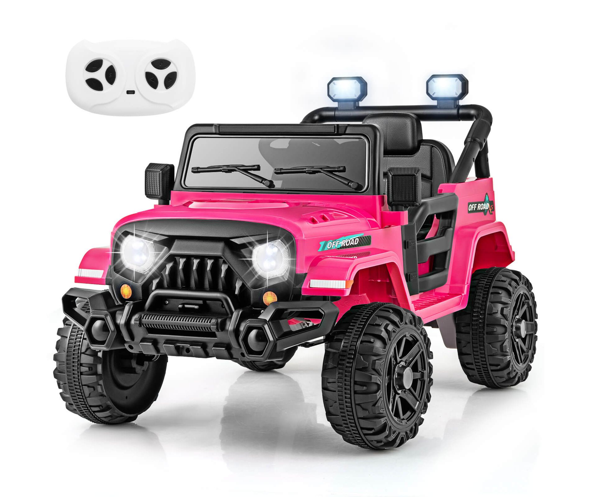 Costway 12V Kids Ride on Truck Car w/Remote Control, Threaded Wheels 3 Speeds LED Lights Pink