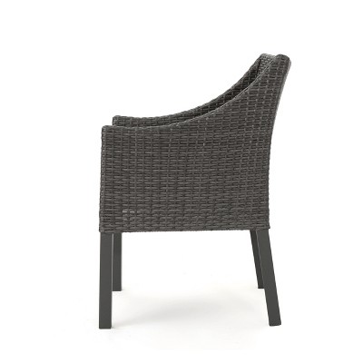 Gray Wicker Outdoor Dining Chairs with Cushions, Set of 2
