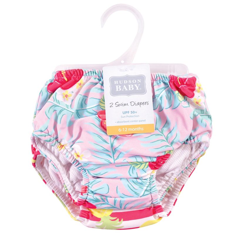 Hudson Baby Infant and Toddler Girl Swim Diapers, Tropical Floral, 3 of 6