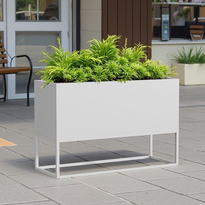 PexFix 36" x 18" White Large Metal Rectangular Planter with Shelves and Drainage Holes for Indoor/Outdoor Tall Plants Flowers