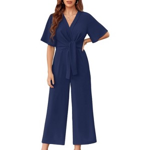 Imily Bela Effortless Summer Style Womens Tie Front Wide Leg Jumpsuit with Flowy Comfort - 1 of 4