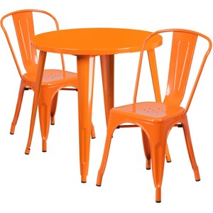 Emma and Oliver Commercial Grade 30" Round Metal Indoor-Outdoor Table Set with 2 Cafe Chairs - 1 of 4