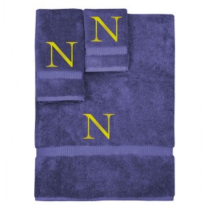 BC BARE COTTON Monogrammed Towel Set, Personalized Gift, Set of 3 - Navy - Gold Block - 1 of 1
