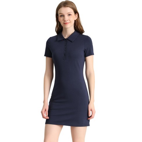 Allegra K Women's Short Sleeve Polo Collar Golf Tennis Stretch Mini Cotton  T-shirt Dress Navy Blue X-large : Target