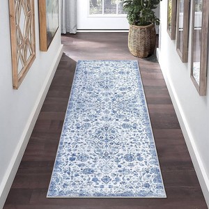Acekool 10x13 Vintage Medallion Washable Area Rug, Extra Large Non-Slip Distressed Floral Carpet, Stain Resistant for Living Room, Bedroom, Grey - 1 of 4