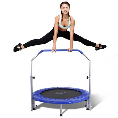 Serenelife 40 Inch Portable Highly Elastic Fitness Jumping Sports Mini Trampoline With Adjustable Handrail Padded Cushion And Travel Bag Adult Size Target