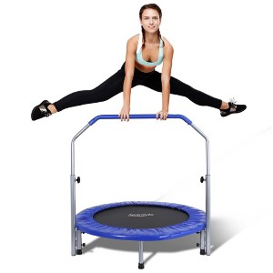 SereneLife 40 Inch Portable Highly Elastic Fitness Jumping Sports Mini Trampoline with Adjustable Handrail, Padded Cushion, and Travel Bag, Adult Size - 1 of 4