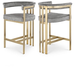 Meridian Furniture,Marcello Grey Velvet Counter Stool, Set of 2 - 1 of 4