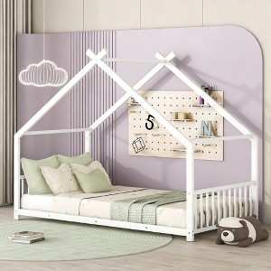 Luxystar Metal House Bed with Roof for Kids Room - 1 of 4