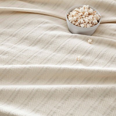 Full Off-White Cotton Fleece Reversible Blanket