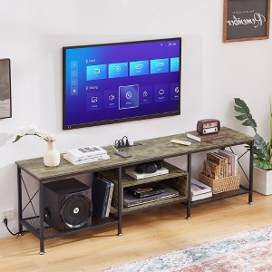 VECELO TV Stand for TVs Up to 80" with Power Outlets, Media Console TV Table for Living Room, Bedroom, Brown/Gray - 1 of 4