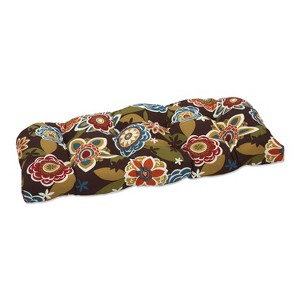 Outdoor Wicker Loveseat Cushion - Brown/Turquoise Floral - Pillow Perfect - 1 of 4