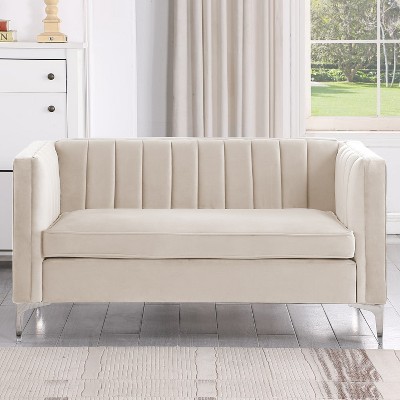 55 in. Wide Mid-Century Channel Tufted Velvet 2-Seater Sofa Couch Loveseat - Morden Fort