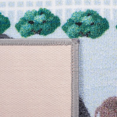 Blue and Dark Grey Kids Playhouse Educational Area Rug