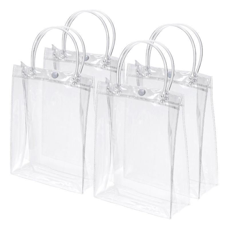 Unique Bargains Clear PVC Reusable Mini Transparent Plastic Wrap Tote Gift Bags 9"x6.7"x2.8", 1 of 6
