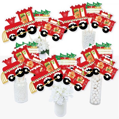 Big Dot of Happiness Christmas Train - Holiday Party Centerpiece Sticks - Table Toppers - Set of 15