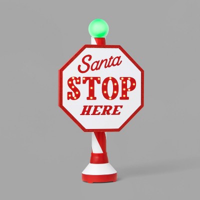 Santa Stop Here LED Tabletop Sign Red/White - Wondershop™