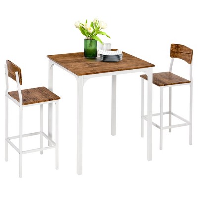 Rustic White and Medium Wood 3-Piece Bar Table Set with Steel Legs