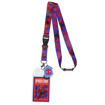 Marvel Spider-Man ID Badge Holder Lanyard w/ Rubber Pendant and Collectible Sticker Blue