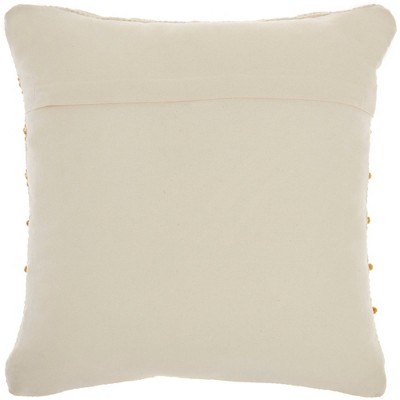 18" Yellow and Ivory Woven Cotton Square Throw Pillow