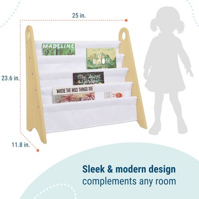 Compact White Modern Kids Sling Bookshelf with Durable Shelves