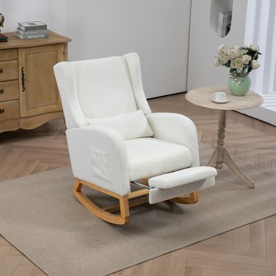 Image of 25.4"W Mid-Century Upholstered Rocking Chair with Retractable Footrest and Side Pocket for Nursery, Ivory, 4Q- ModernLuxe