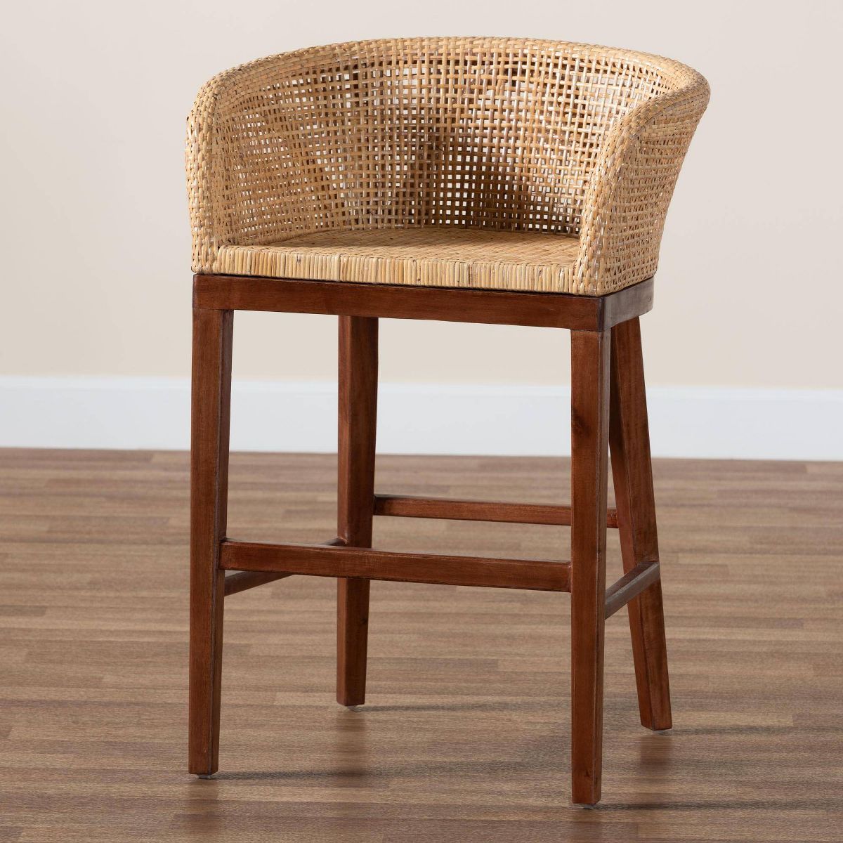 bali & pari Papua Natural Rattan and Acacia Wood Counter Height Barstool Natural Brown/Walnut Brown: 30 Day Limited Warranty, Spot Clean - thumbnail 9