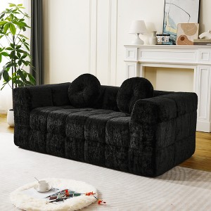 2/3-Seater Boneless Sofa Couch, Checkered Design Sofa with Circular Pillows for Living Room - ModernLuxe - 1 of 4