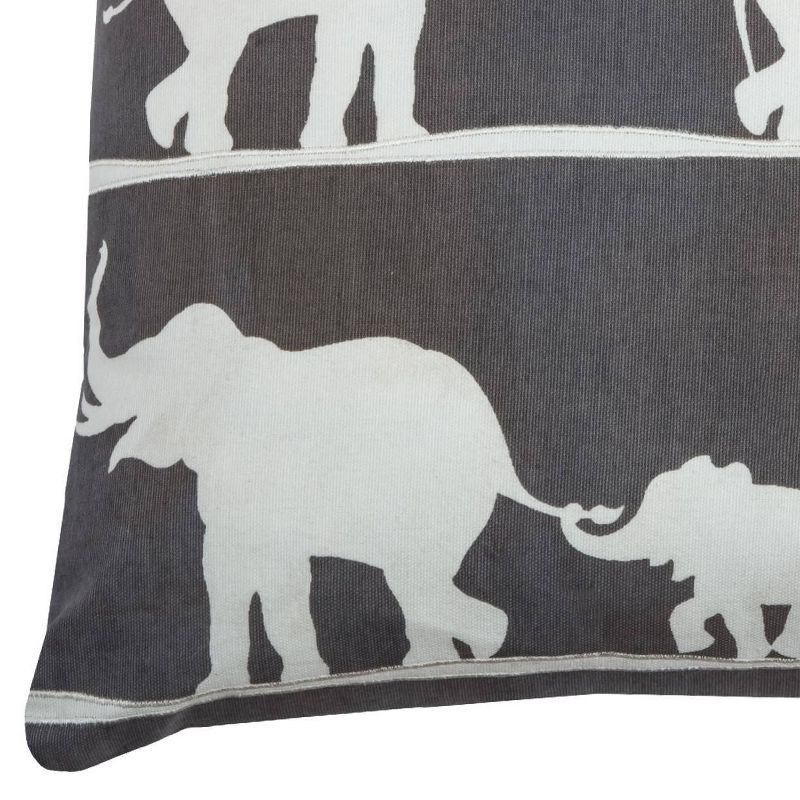 Charcoal/White Marching Elephants Throw Pillow (20"x20") - Rizzy Home, 4 of 5