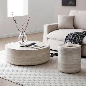 Lyngins Modern Fiberglass Coffee Table, Faux MARS Pattern Coffee Table, Round Tea table for Living Room, Stylish Center Table, No Need Assembly - 1 of 4