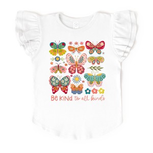 The Juniper Shop Be Kind To All Kinds Butterfly Flutter Sleeve Tee - 4T - White - 1 of 4