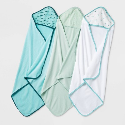 Baby Boys' Basic Muslin Hooded Towel - Cloud Island™ Mint/Aqua/White