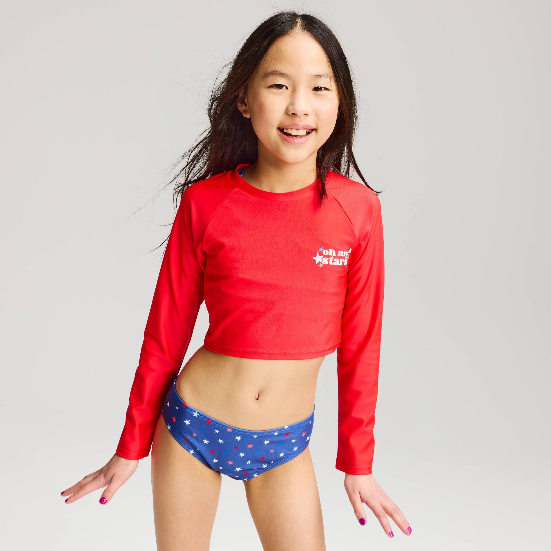 Girls' Americana Long Sleeve Rash Guard Bikini Set - Cat & Jack™ Red/Blue
