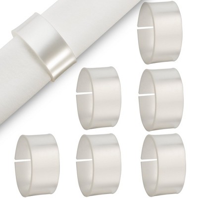 Silver Spoons Elegant Round Napkin Rings Set of 6, Pearly Napkin Holders for Table Setting - White