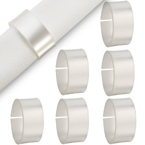 Silver Spoons Elegant Round Napkin Rings Set of 6, Pearly Napkin Holders for Table Setting - White - 1 of 3