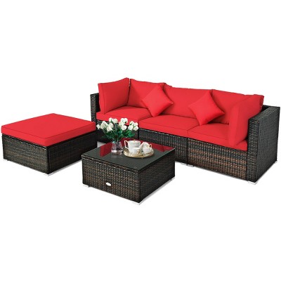 Tangkula 5-Piece Outdoor Patio Sectional Rattan Wicker Sofa Set w/ Cushion