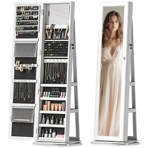 HOMCOM Jewelry Cabinet, 360° Swivel Jewelry Armoire with Full-Length Mirror, Storage Shelves, Interior Small Mirror, for Bedroom Living Room - 1 of 4