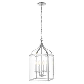 11" LED 4-light Ruth Classic Lantern Metal/Glass Pendant Silver - JONATHAN Y