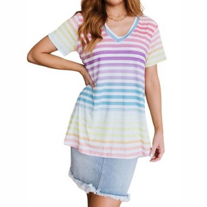 Women's Looking for Rainbows V-Neck Striped Top - HEIMISH USA - 1 of 4