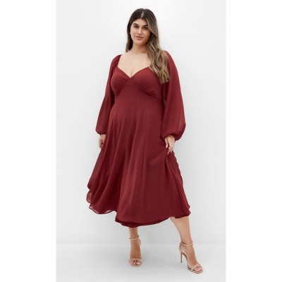 Women's Plus Size Flirty Midi Dress - rust | CITY CHIC