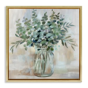 Stupell Industries Soothing Eucalyptus Herb Arrangement Floating Frame Canvas Art, Gold, 18" x 18" - 1 of 4