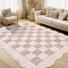 Scalloped Living Room Rug Washable Area Rug for Dining Room Bedroom Low Pile Neutral Area Rugs Modern Checkerboard Farmhouse Floor Cover - 2 of 4