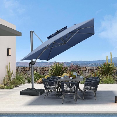 PURPLE LEAF Outdoor Cantilever Umbrellas with Base Large Patio Umbrella Offset Umbrella 360 Degree Rotation