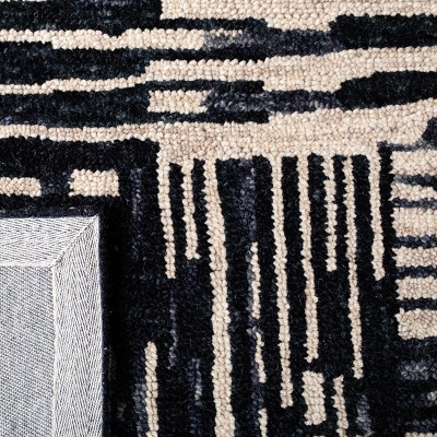 Black and Ivory 6' x 6' Square Hand-Tufted Wool Area Rug