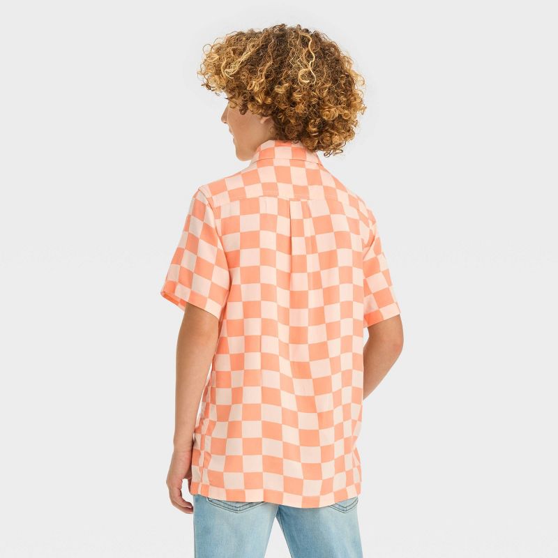 Boys' Short Sleeve Checkered Button-Down Shirt - Cat & Jack™ Peach Orange, 3 of 7
